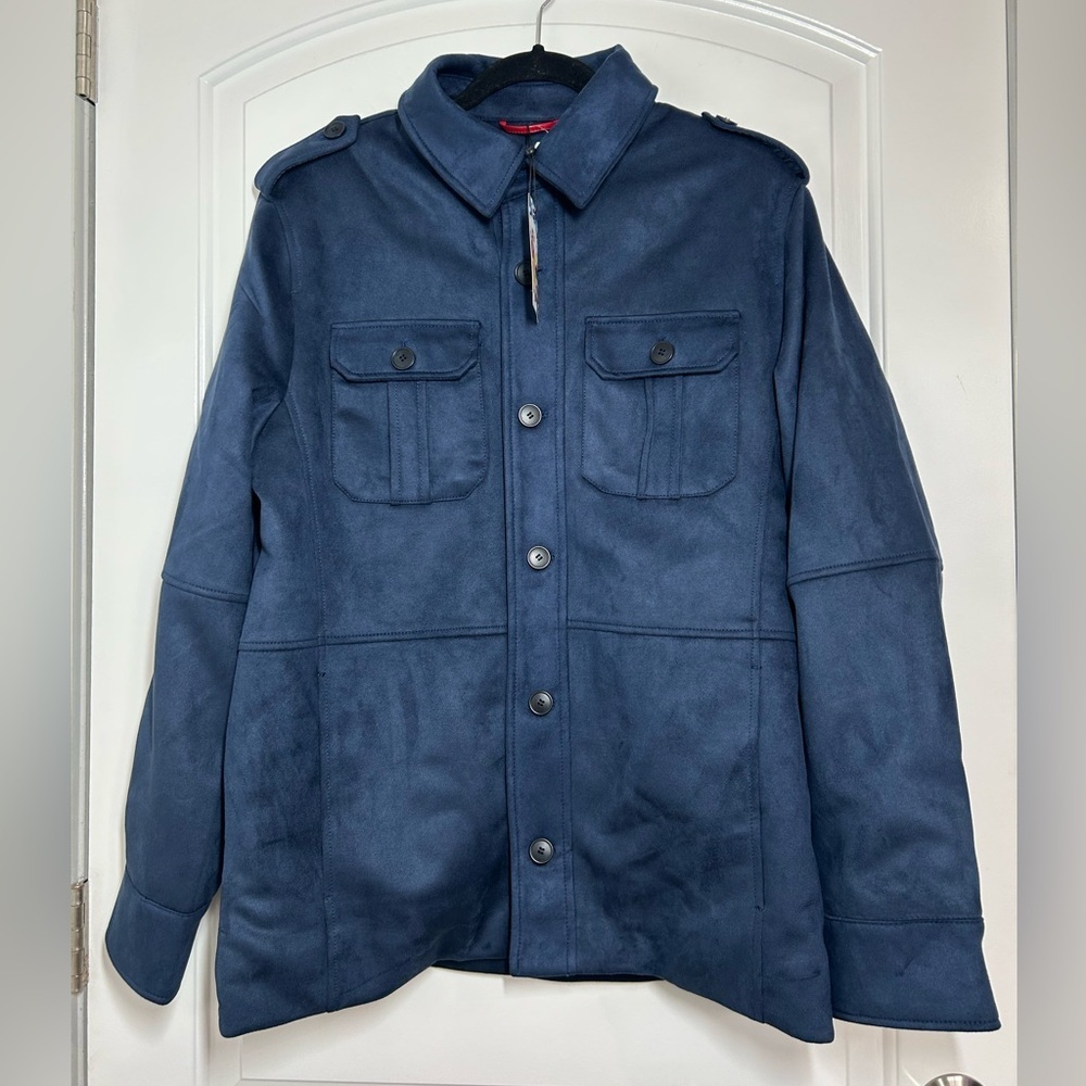 Robert Graham Men's Navy Blue Vegan Suede Utility Trucker Jacket Size Medium NWT
